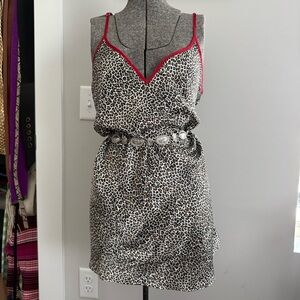Y2K Leopard Slip Dress Red Satin Trim – Medium